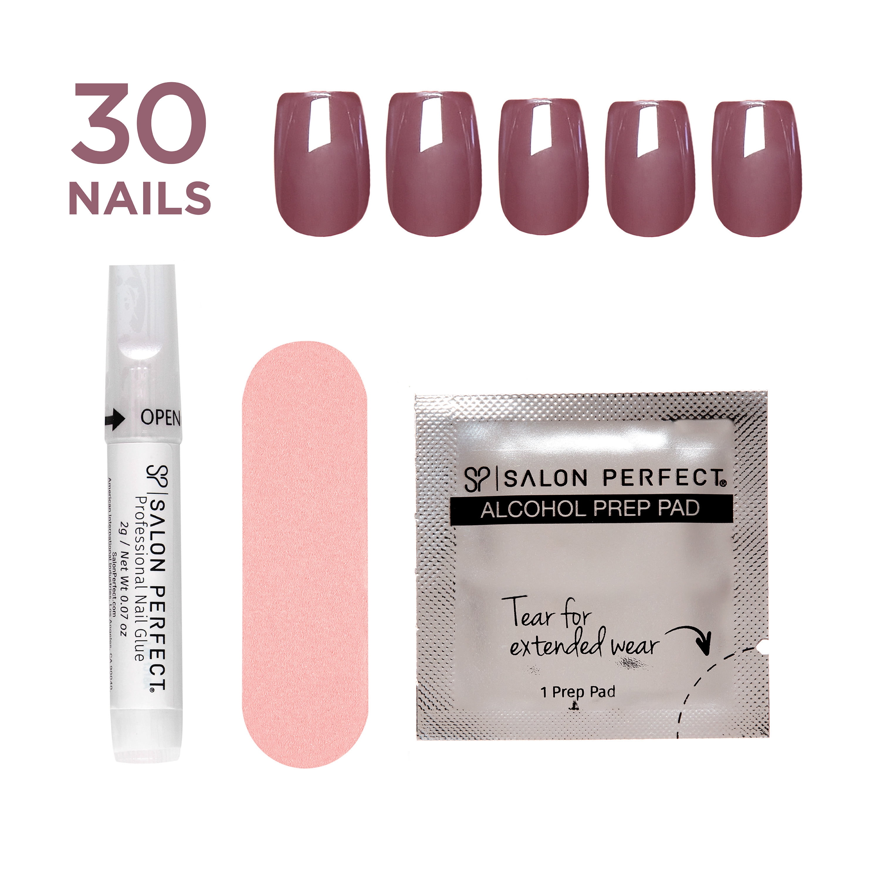 Salon Perfect Halloween Chill Short Square Press-On Nails with Glue & File, Glazed Plum, 30 Pieces