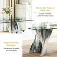thumbnail image 5 of 9-Piece Dining Table Set, 94" Tempered Glass Top, Irregular Stainless Steel Base, 8 Velvet Dining Chairs with Tufted Backrests and Nailhead Trim, for Living Room, Kitchen, Conference Room, 5 of 7