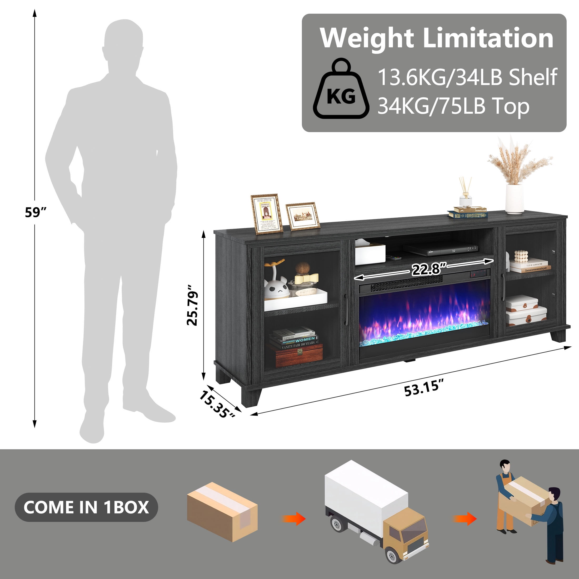 ENYOPRO Fireplace TV Stand for 60 Inch TV, TV Console with 23''Electric Fireplace, Console Entertainment Center Television Table for Living Room or Bedroom