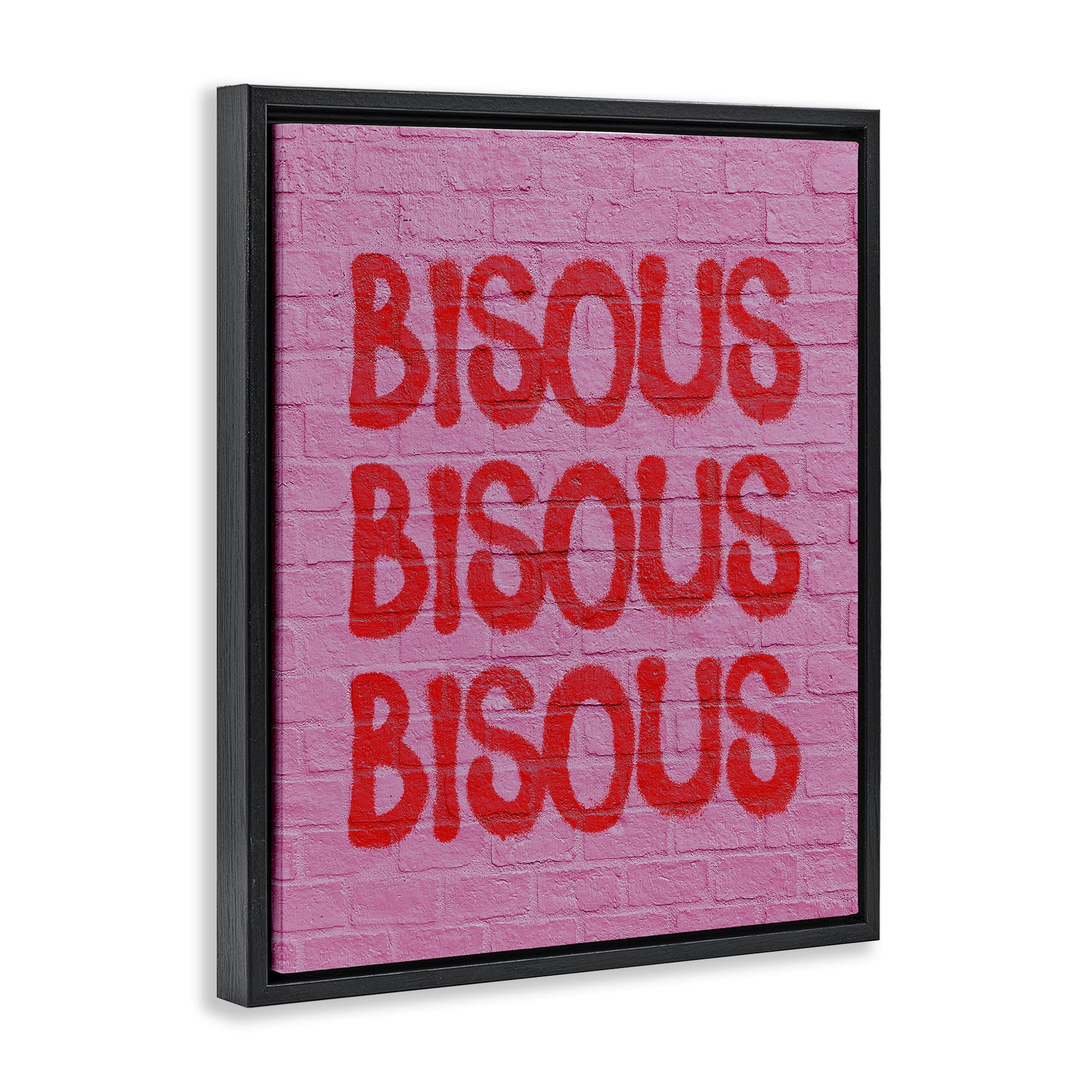 Stupell Industries Bisous on Brick Pattern Text & Numbers Painting Black Floater Framed Canvas Art Print Wall Art, 17 x 21