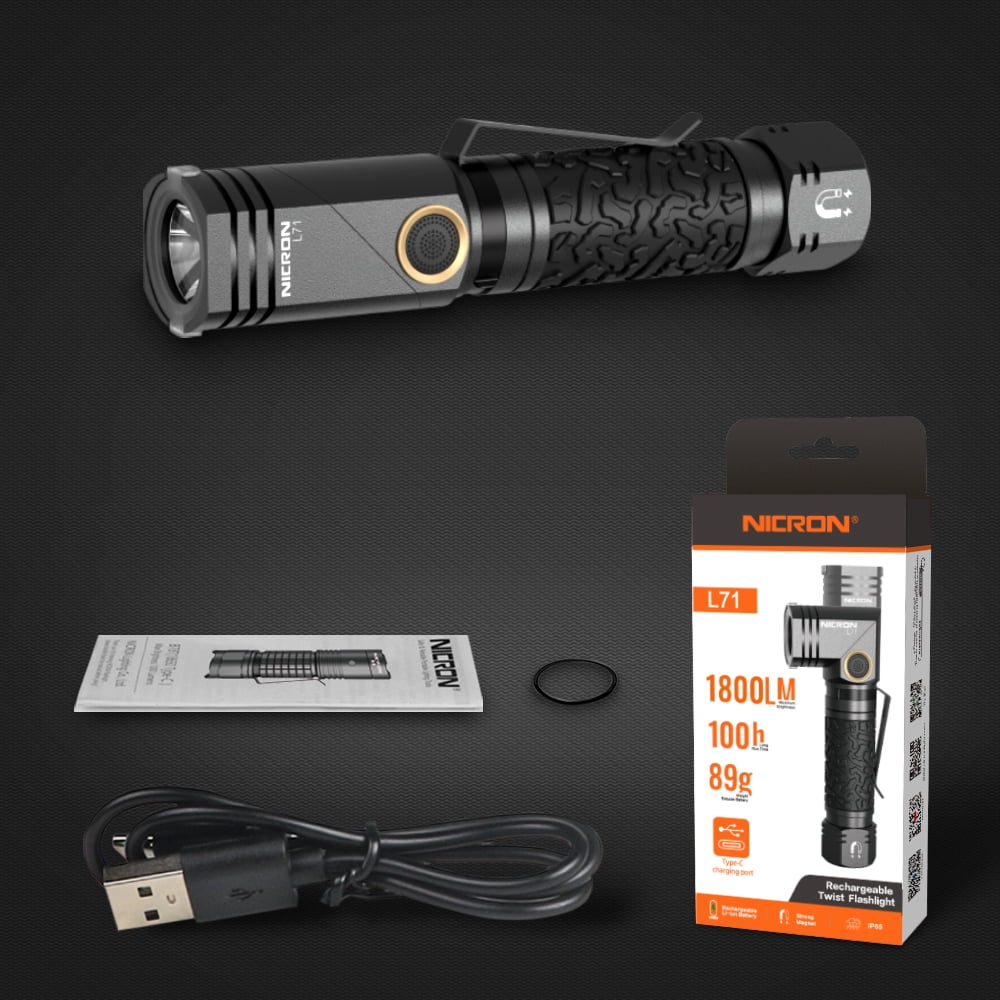 NICRON L71 Flashlight, 1800 High Lumens Super Bright Rechargeable Flashlight for Outdoor Camping Emergency
