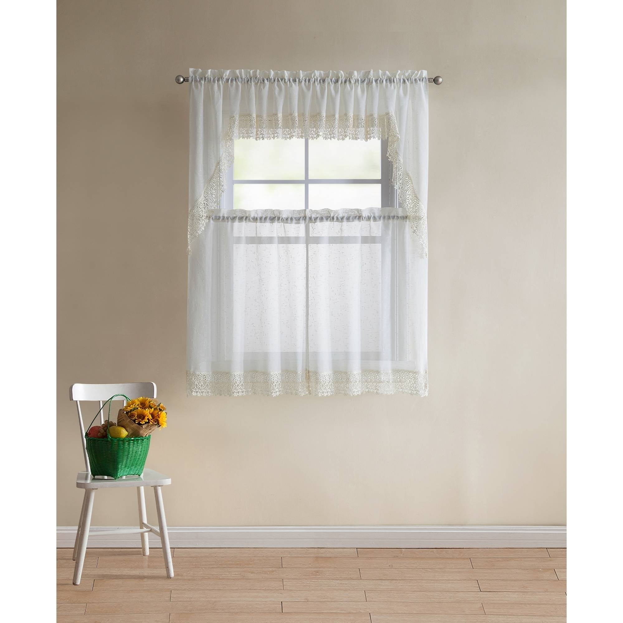 Better Homes Gardens Lace Vines Kitchen Curtain Tiers And