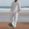 thumbnail image 2 of RMGVDSD Mens Casual Beach Outfits Men's 2 Piece Linen Suit Summer Leisure Suit Plain Long Sleeve Shirt And Pants Set Comfort Yoga Outfits Jogging Tracksuit Outfits, 2 of 6