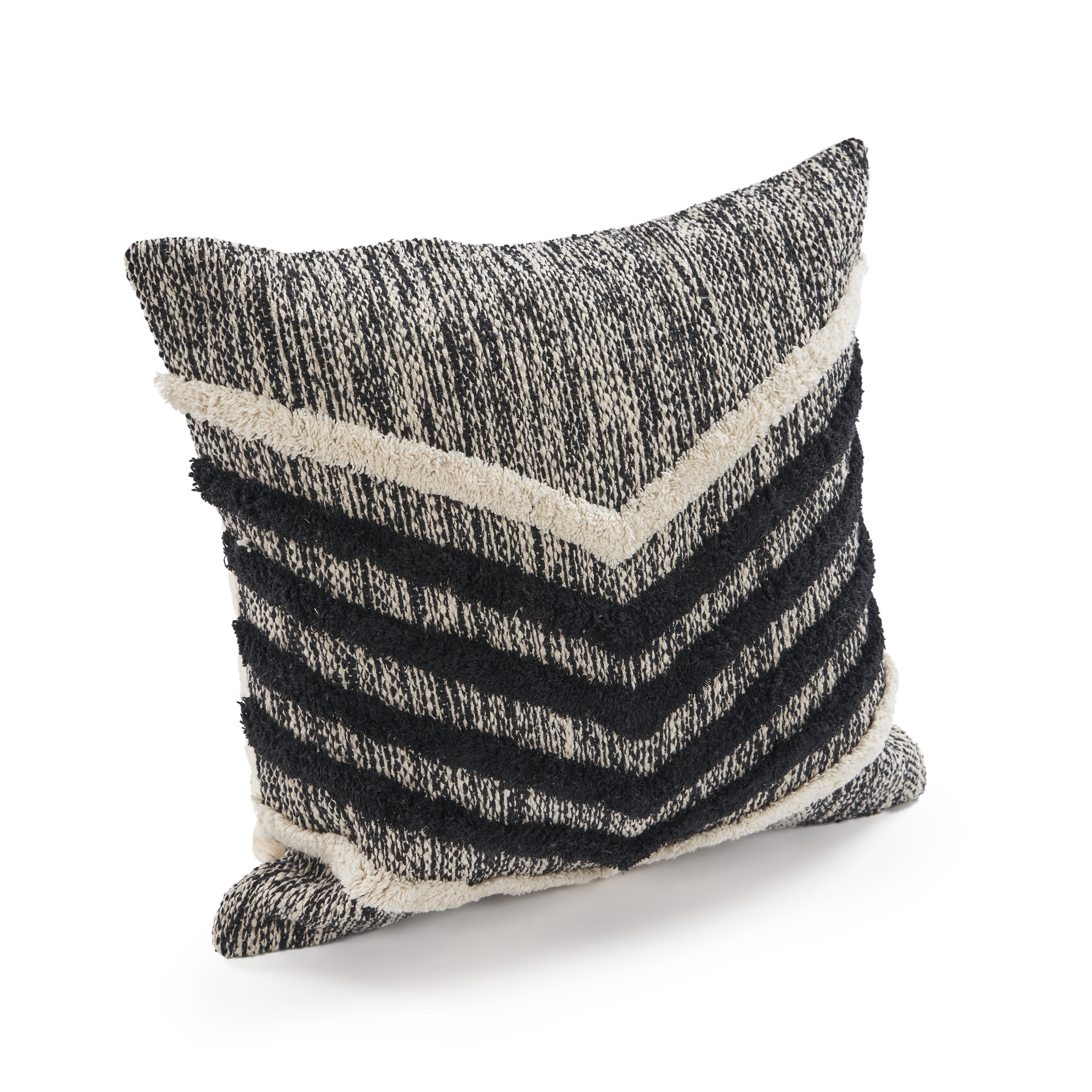 Ox Bay Faith 18" x 18" Black/Ivory Chevron Shag Cotton Adult Decorative Throw Pillow