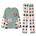 thumbnail image 4 of Fengactive Womens Long Sleeve Pajama Set Round Neck Solid Top and Floral Print Pants with Contrast Patch Pocket Lounge Sleepwear, 4 of 5