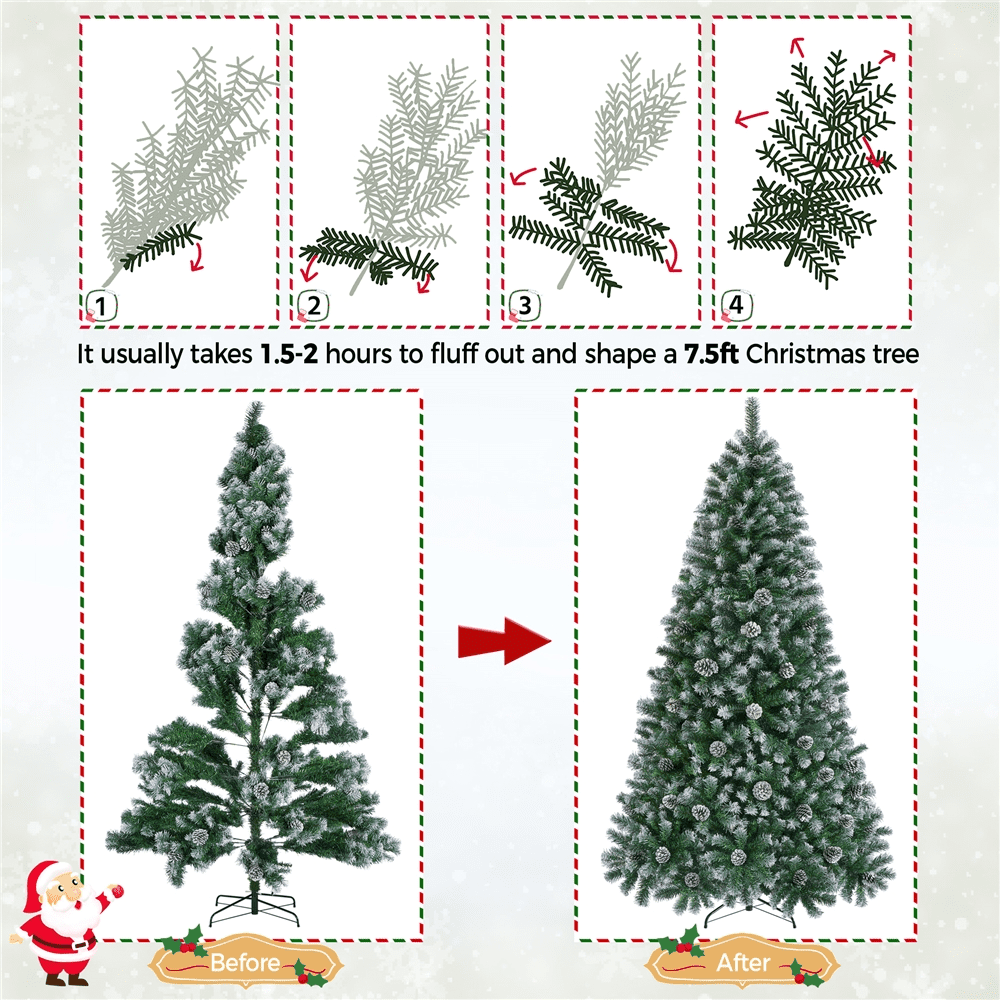 Alden Design 7.5 Ft Pre-lit Frosted Artificial Christmas Tree with Pinecones, Green