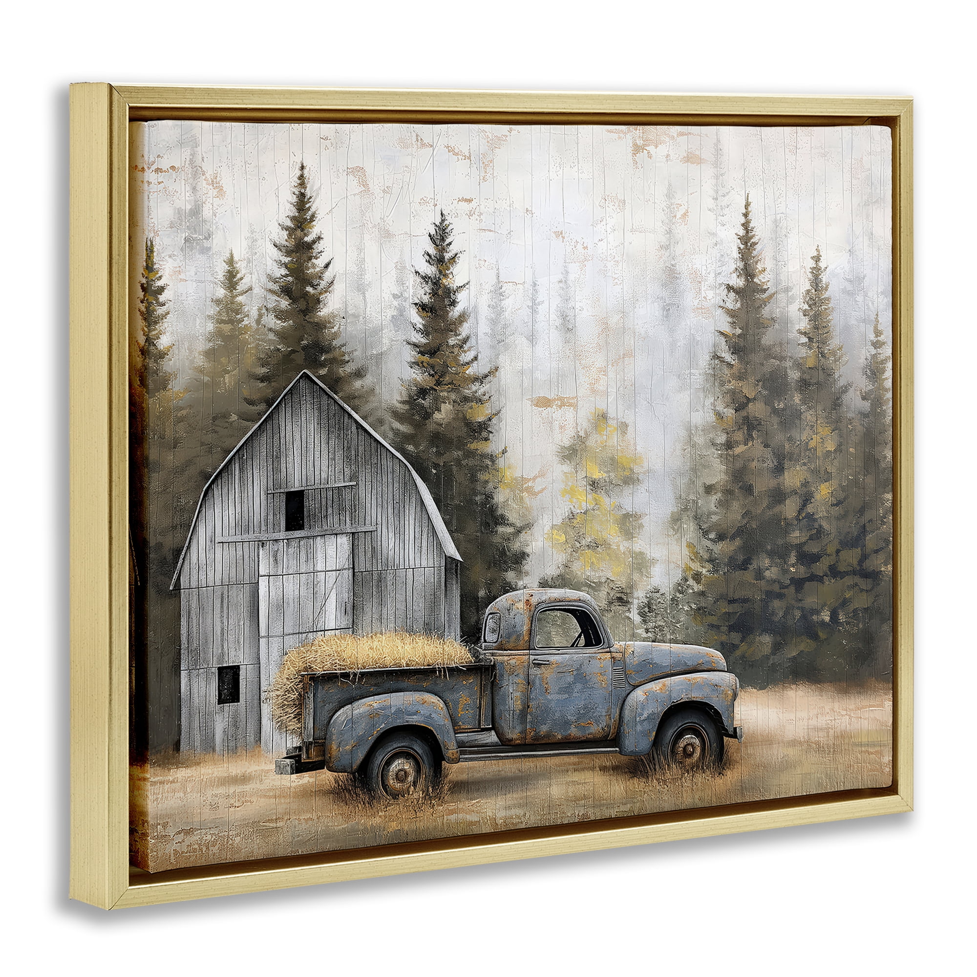 Stupell Industries Autumn Barn & Pine Forest Gold Framed Floater Canvas Wall Art, design by Imagine It Images