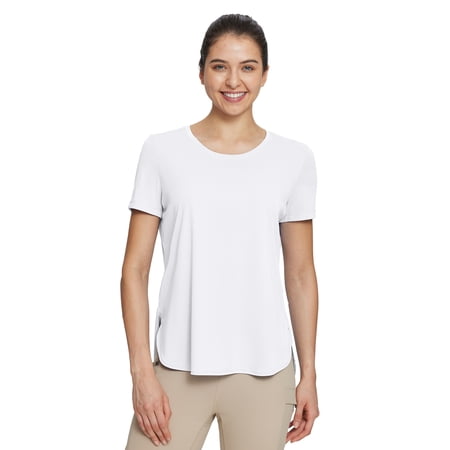 BALEAF Women's Short Sleeve T Shirts Crew Neck Workout Tops Running Shirts Sun Protection Quick Dry UV White XL