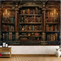 Gojian Forest Library Tapestry Tree Bookshelf Tapestries Wall Hanging Vintage Fantasy Fairy Treehouse Book Tapestry for Bedroom Living Room Dorm Classroom