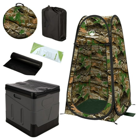 Wakeman Outdoors Camping Toilet Set - Pop Up Privacy Tent and Portable Toilet for Adults Camo