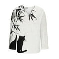 thumbnail image 5 of Aobny Black Womens&nbsp;Tshirt Plus Cat-Print Blouse V-Neck Long Sleeve Womens T Shirt,XXXXL, 5 of 5