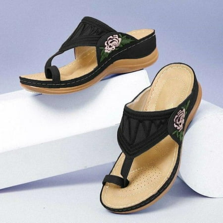 

Karcher Embroidery Orthopedic Comfy Flip Flop Sandals Open Toe Summer Outdoor Slippers Wedges Slippers for Women