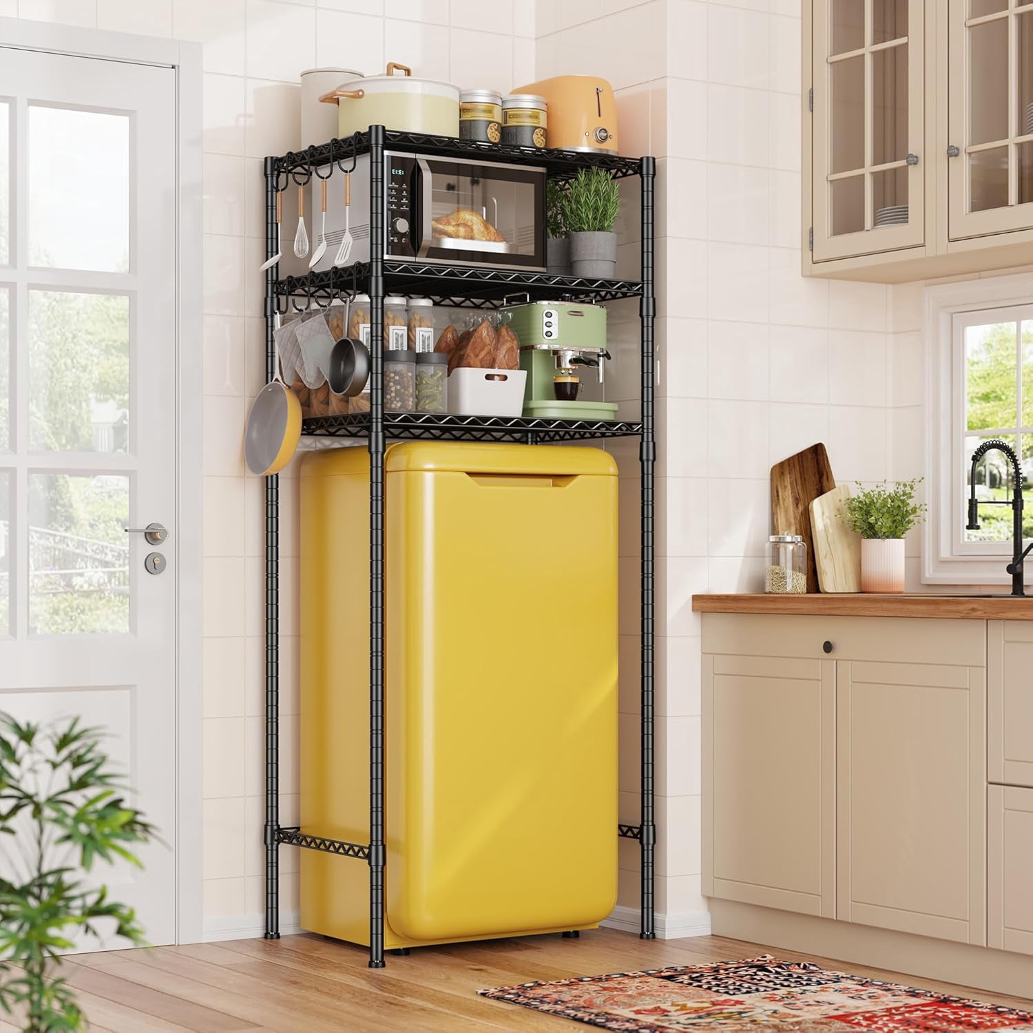 ZYPPP 3Tier Mini Fridge Shelf with Storage for Dorm Adjustable Shelving Metal Storage Shelves Rack Mini Fridge and Microwave Stand for College Rooms Kitchen, Office, 65.36Hx18.1Dx26.38W, Black