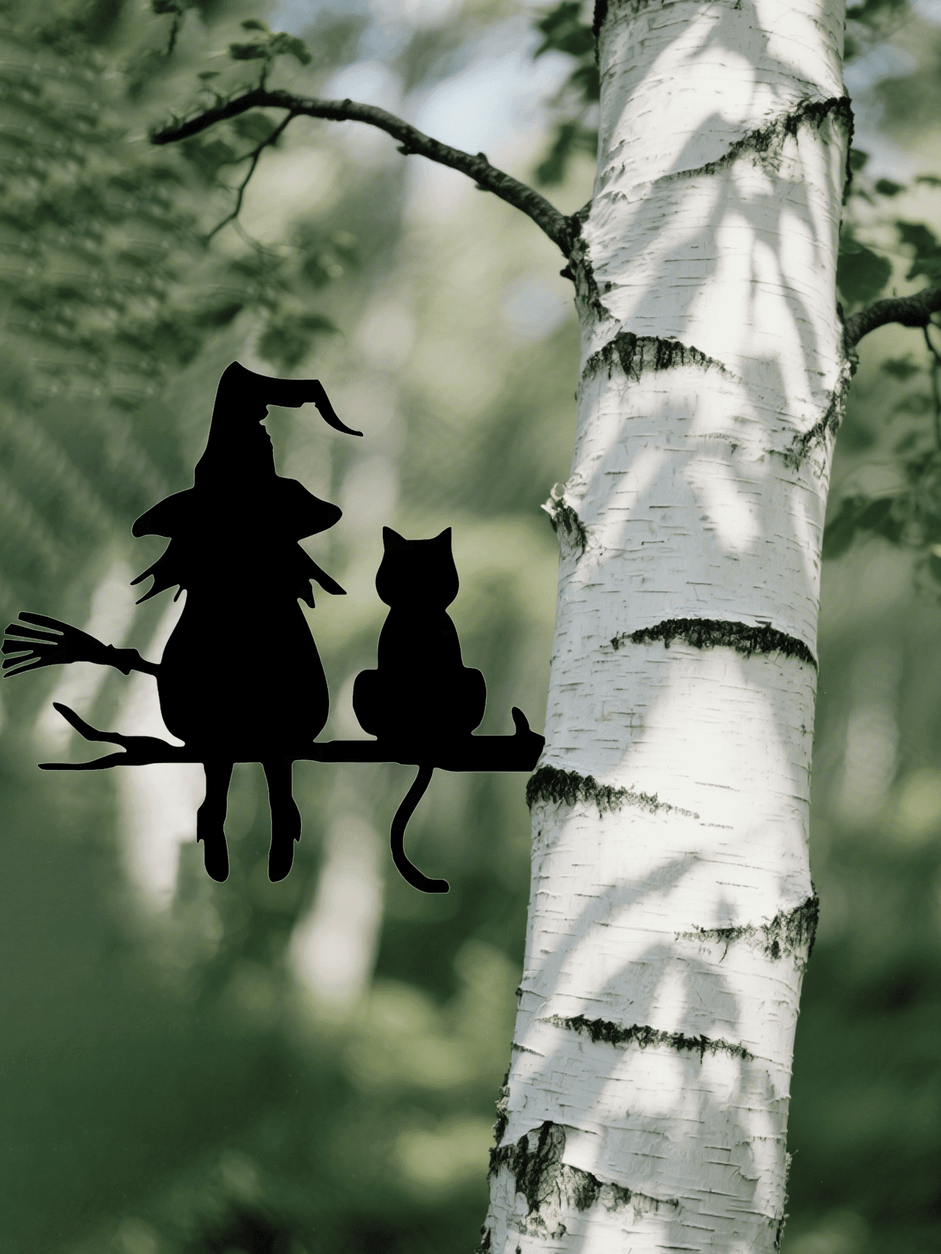 Funny Halloween Witch and Black Cat Metal Wall Art, Broom Silhouette Iron Decorative Plaque, Wall Hanging Ornament for Home Living Room Bedroom & Outdoor Patio