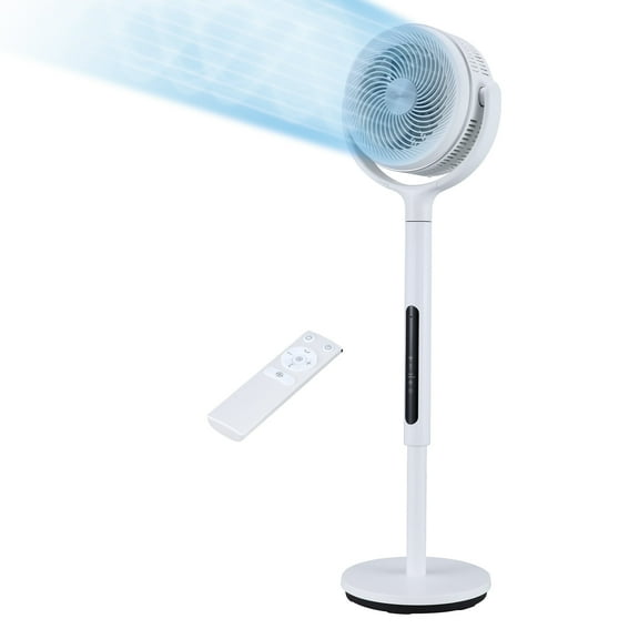 Midea Adjustable Pedestal Fan, 12 Speed, Auto Oscillation, Dust Filter, Smart, Remote, 33.9-44.1", White