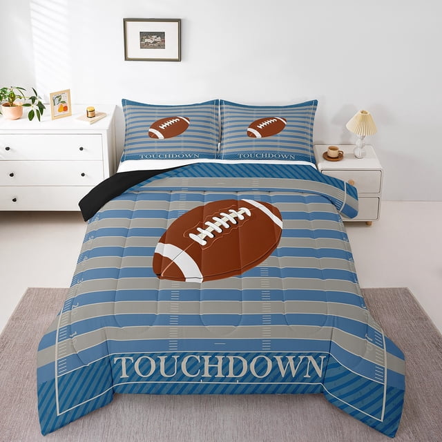 Erosebridal 3D Rugby Comforter Sets Full Size, Ball Sport Player Comforters & Duvets, Stripe Checkered Decor , Lightweight 3pcs