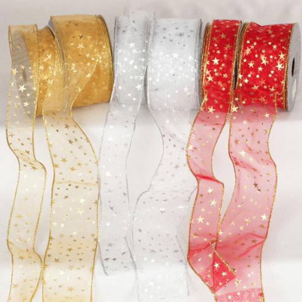 The Ribbon People Red Sheer and Gold Stars Wired Ribbon 1.5" x 40 yards