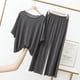 thumbnail image 3 of Pantalones anchos recortados de seda de hielo con borde de oreja, traje informal de manga corta de talla grande para mujer, ropa exterior fina de verano, ropa para el hogar, pijamas, 3 of 6