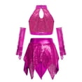thumbnail image 2 of SiiRoh Kids Girls Shiny Sequins Crop Top with Metallic Skirt with Gloves Cheer Uniform Jazz Latin Dance Outfits Hot Pink 14, 2 of 6