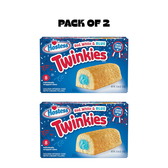 HOSTESS Patriotic TWINKIES, Limited Edition Holiday Snack Cakes, 8 count, 10.86 oz(2 PACK)