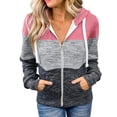 thumbnail image 4 of Manteau Contrasté pour Femmes à Capuche Manches Longues Veste à Fermeture Éclair Cardigan Mi-Long Moelleux Mode Automne, 4 of 7