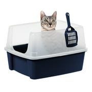 Inspired Essentials, High Sided Open Top Cat Litter Box with Scoop, Navy