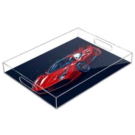 

Acrylic Tray 15.7*11.8*1.9 Inch Transparent Tray Food Tray Tea Cup Tray Serving Trays Cosmetics Storage Kitchen Table Bathroom Sundry Storage Red Sports Car