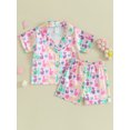 thumbnail image 2 of Satin Pajama Set for Kid Baby Girl Boy Button-up Tops Shorts Sleepwear Nightwear Loungewear Outfits, 2 of 9