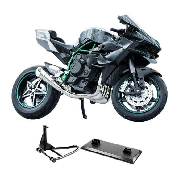 Modelo de motocicleta a escala 1:10 juguete de motocicleta, decoración de escritorio coleccionable, simulación con sonido y luz para niños niños niños Gris con soporte