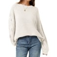 thumbnail image 3 of Women 2-Way Wear Crew Neck Hollow Cable Knit Oversized Long Sleeve Off Shoulder Pullover Sweater Light Color M, 3 of 8
