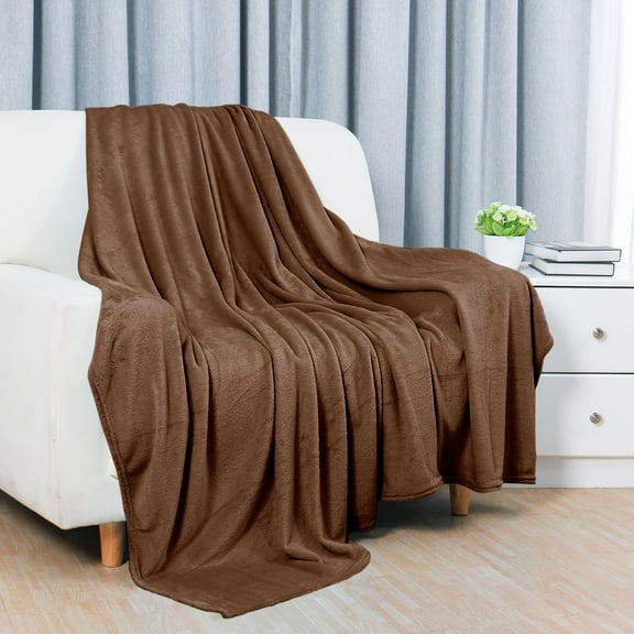 PiccoCasa Microfiber Flannel Fleece Blanket Plush Throw Brown Twin, 1pcs