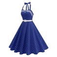 thumbnail image 2 of RongHuan Womens Polka Cocktail Swing Dresses Vintage Buttons Belted Halter Neck Dress A Line Wedding Party Dress, 2 of 9