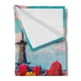thumbnail image 2 of Amsterdam Soft Flannel Fleece Blanket, Idyllic Spring Morning Photo with Dutch Tulips Canal and Windmill in Netherlands, Cozy Plush for Indoor and Outdoor Use, 50" x 70", Multicolor, by Ambesonne, 2 of 5