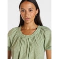thumbnail image 5 of Time and Tru Women's Ruffle Neck Cotton Top with Short Puff Sleeves, Sizes XS-XXXL, 5 of 6