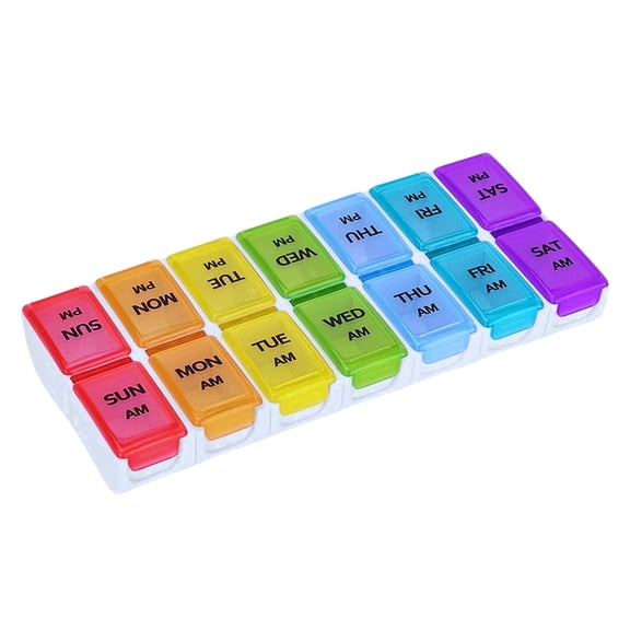 Veidos Slim 7-Day AM PM Weekly Pill Organizer, Modular Detachable Travel Pill Box, 14 Compartments, Rainbow