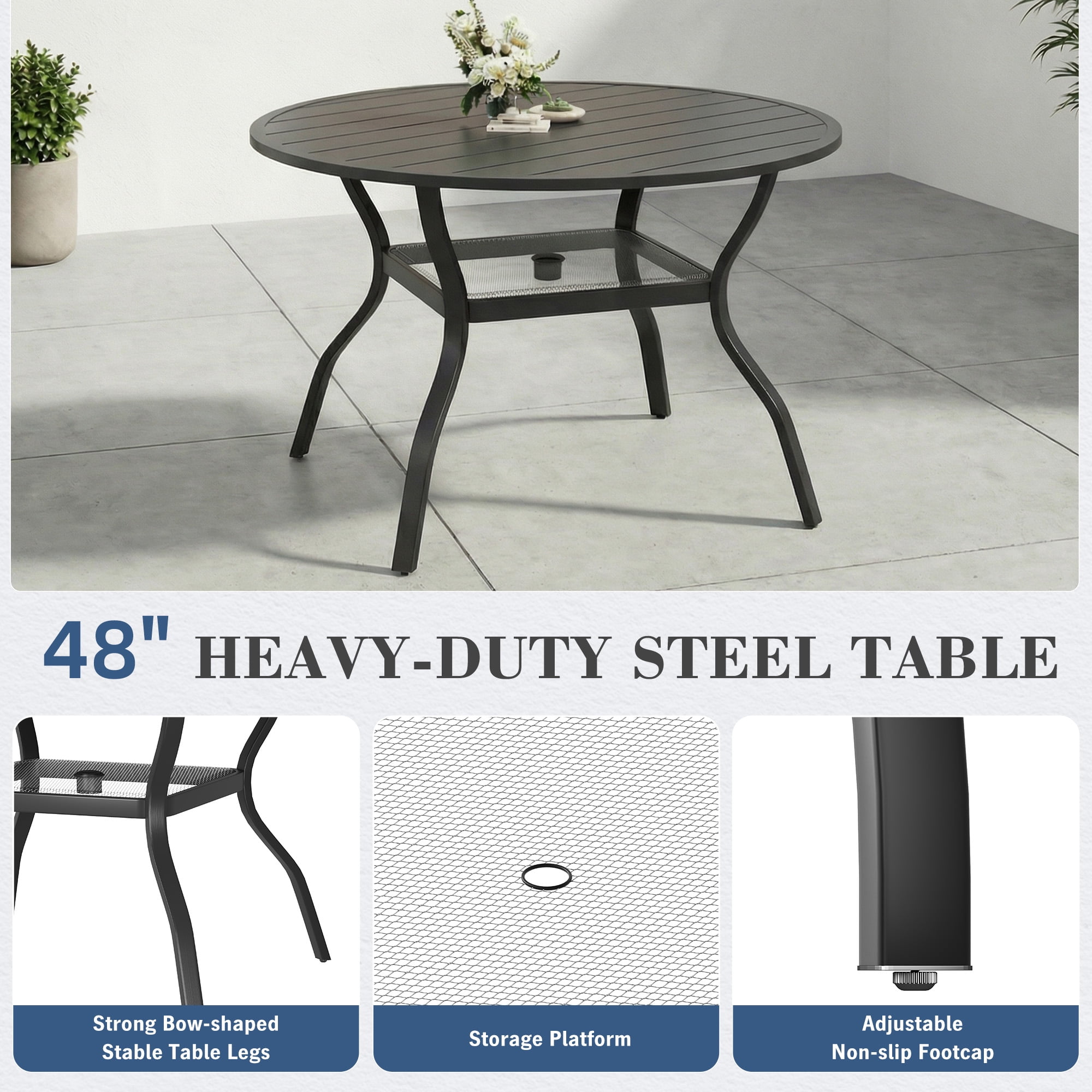 Homrest 7 Piece Metal Outdoor Dining Set with Round Table and Stackable Chairs, Black