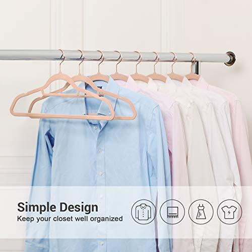 SONGMICS Velvet Hangers, 50 Pack, Non-Slip Clothes Hanger with Rose Gold Color Swivel Hook, 0.2-inch Thick and Space Saving, 17.7-Inch Long for Coat