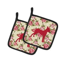 Caroline's Treasures BB1109-RS-YW-PTHD Boxer Shabby Chic Yellow Roses Pair of Pot Holders , 7.5HX7.5W, multicolor