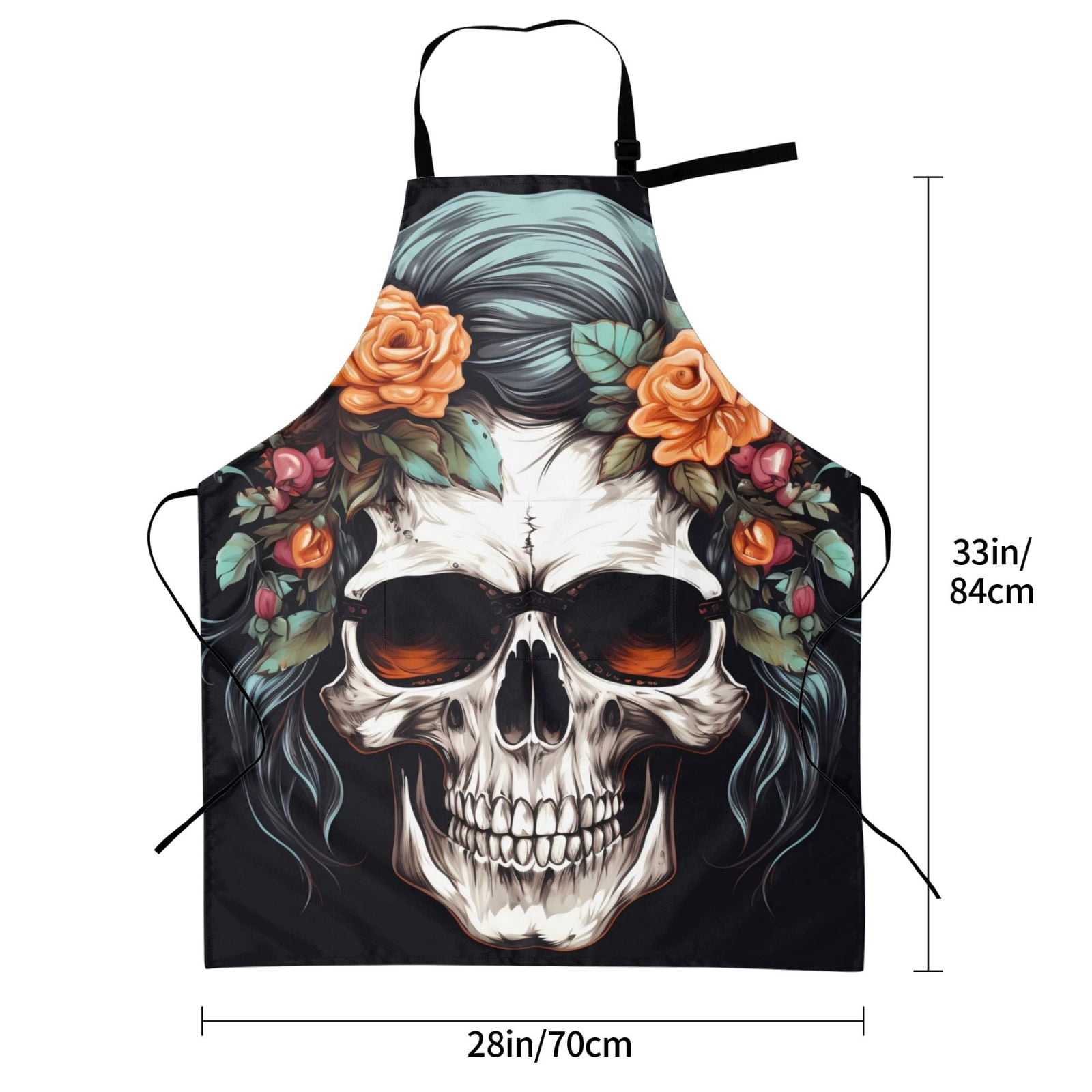 Kdxio Flower Horn Skull Apron with Pockets Adjustable Kitchen Aprons for Men Women Waterproof Aprons for Cooking,Drawing,Crafting, Baking Household Cleaning