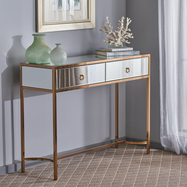 Drawer Mirrored Console Table, Rose Gold Console Table With Drawers
