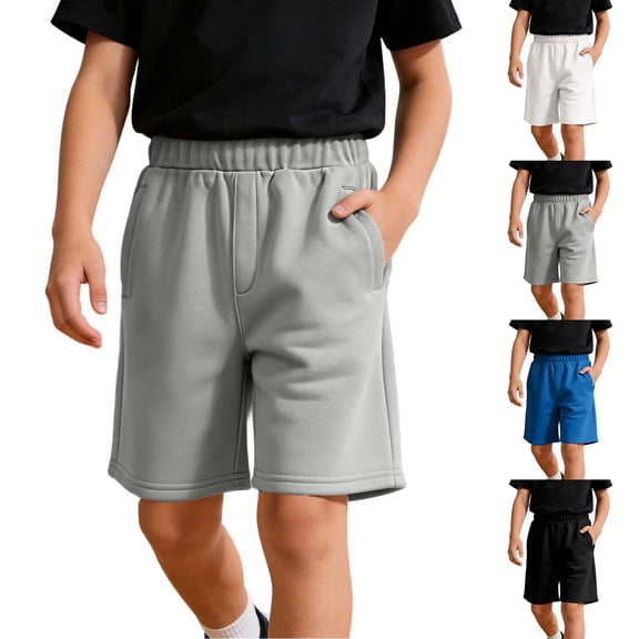 Liyamei Boys Solid Color Athletic Shorts with Elastic Waist for Summer Play Size 5-14,Black