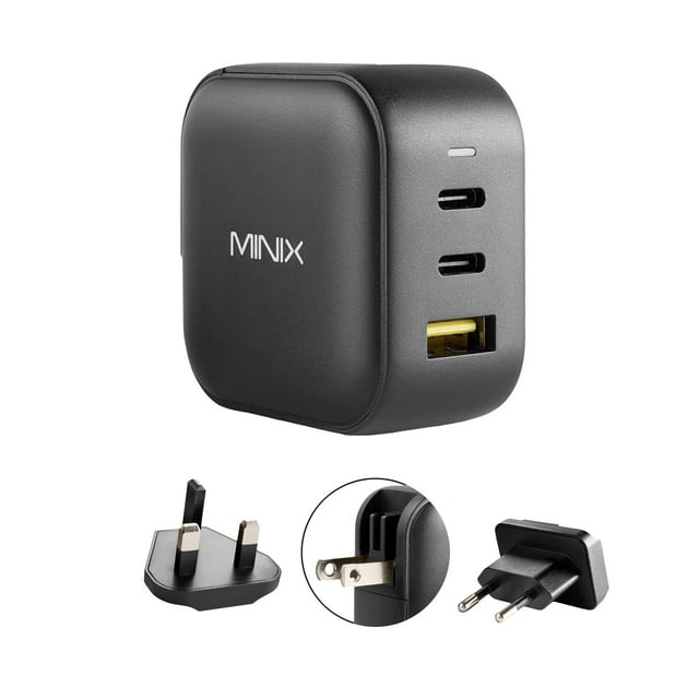 Cargador MINIX NEO P1 Turbo de pared GaN de 66 W, 3 puertos, 2 puertos USB-C, 1 x USB-A