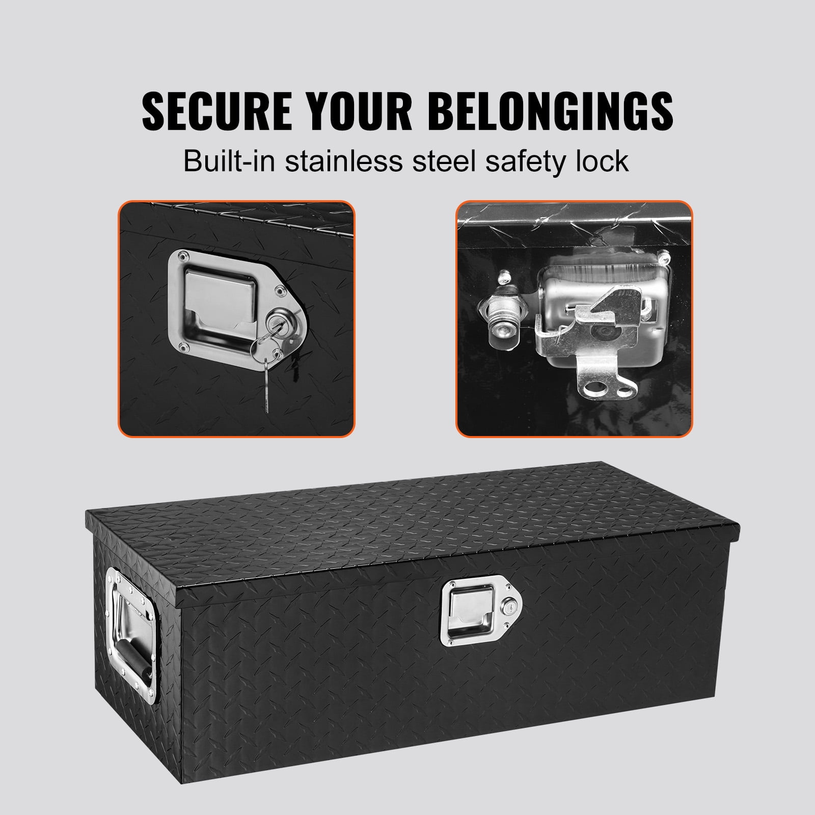 VEVOR Truck Tool Box 30"x13"x9.6" Heavy Duty Aluminum Bar Tread Tool Box for Pick Up Truck Bed