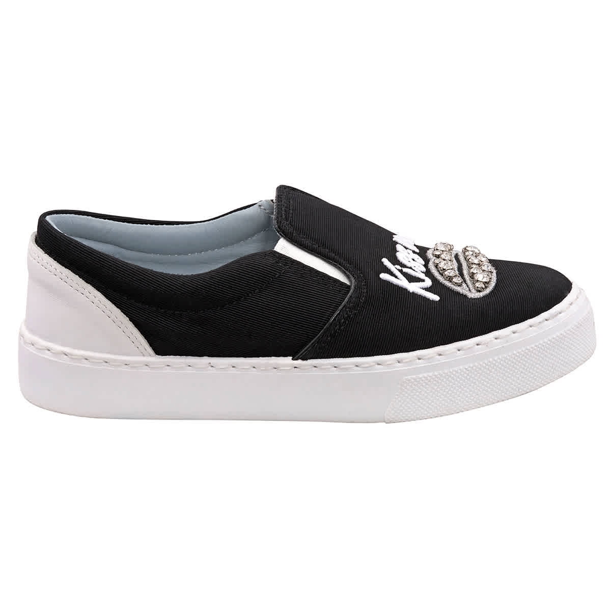 Chiara Ferragni Black Slip-on Kissswarowski Sneakers, Brand Size 35 (US  Size 5) 
