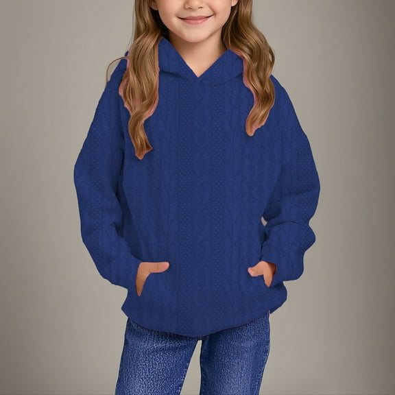 Mwjwdo Womens Hoodies Casual Long Sleeve Drawstring Waffle Pullover Tops Loose Hooded Sweatshirt with Pocket Blue 110