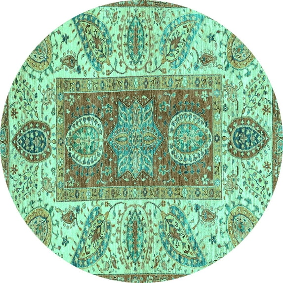 Ahgly Company Indoor Round Abstract Turquoise Blue Modern Area Rugs, 6' Round