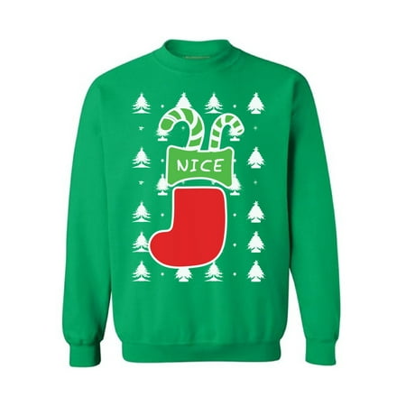 Awkward Styles Nice Christmas Stocking Sweatshirt Funny Naughty or Nice Christmas Stocking Sweater Xmas Stockings Couples Christmas Sweater Xmas Party Outfit Ugly Christmas Sweater for Women and Men