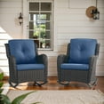 thumbnail image 3 of PARKWELL Outdoor Wicker Rocking Chair - Rattan Patio Rocker Chairs with Cushions and Steel Frame - Set of 2 - Blue, 3 of 10