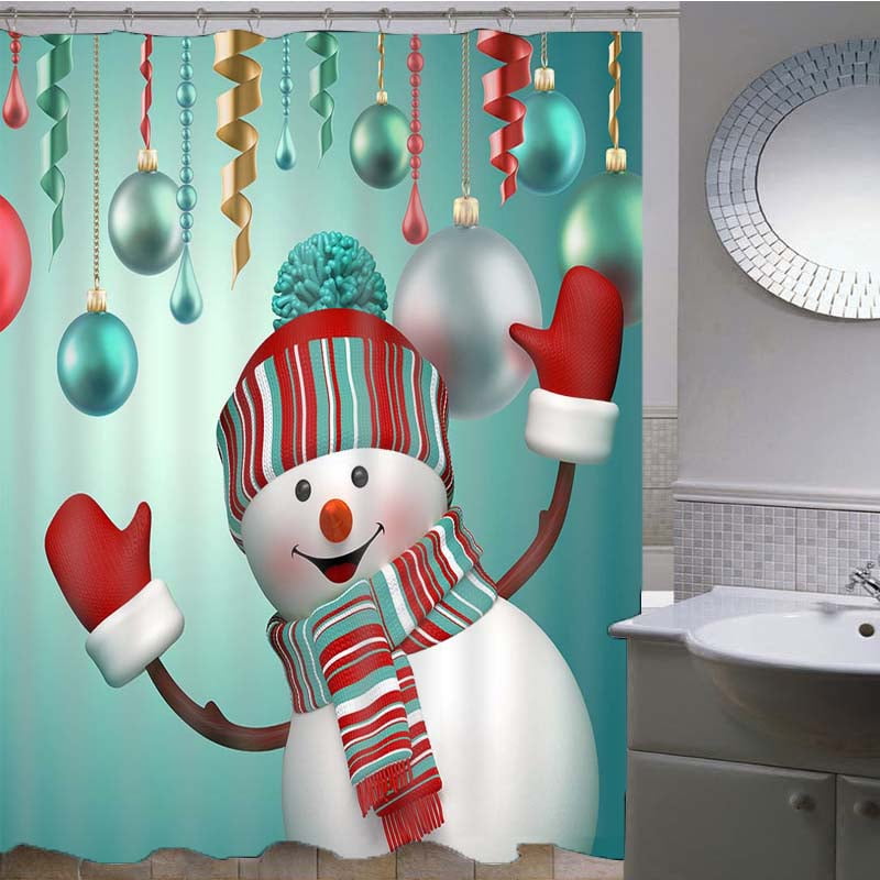 71" Colorful Christmas Balls Bathroom Shower Curtain Set Waterproof Fabric Hooks 