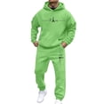 thumbnail image 2 of Domzest Track Suits Mens Two Piece Tracksuits Jogging Drawstring letter Print Warm Hooded Winter Long Sleeve Sport Crewneck Sweatsuit Sports Sweatpants Suit Set Green 3XL-Large, 2 of 5